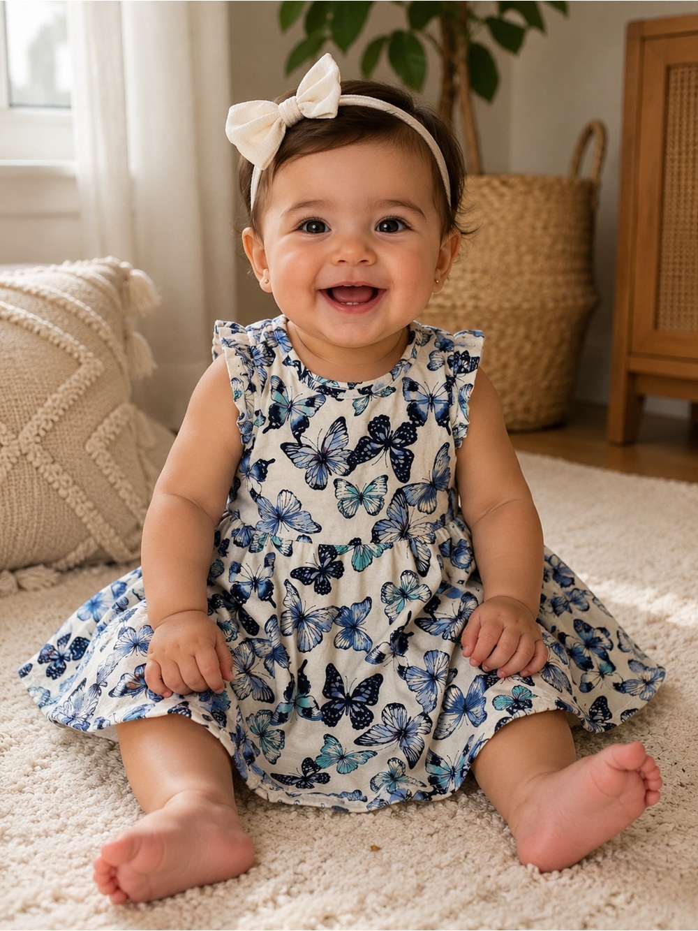 The Children's Place Butterfly Dress Blue with White Size 3T